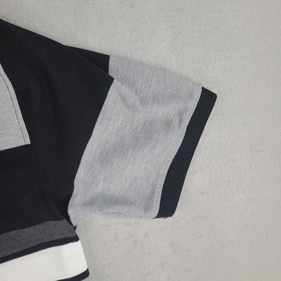 Brooklyn State Polo Shirt Men's Large Black Gray‎ White Striped Short Sleeve - Picture 6 of 11